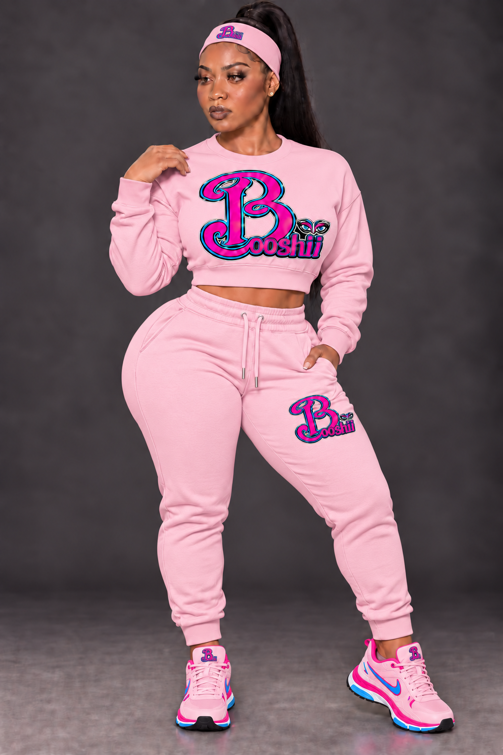 BOOSHII — Blush Pink Cropped Sweatsuit