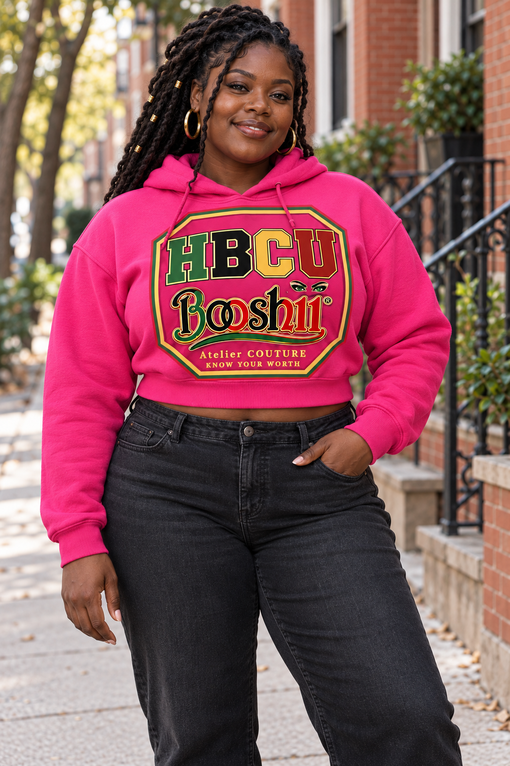 BOOSHII — Hot Pink Cropped Heritage Hoodie