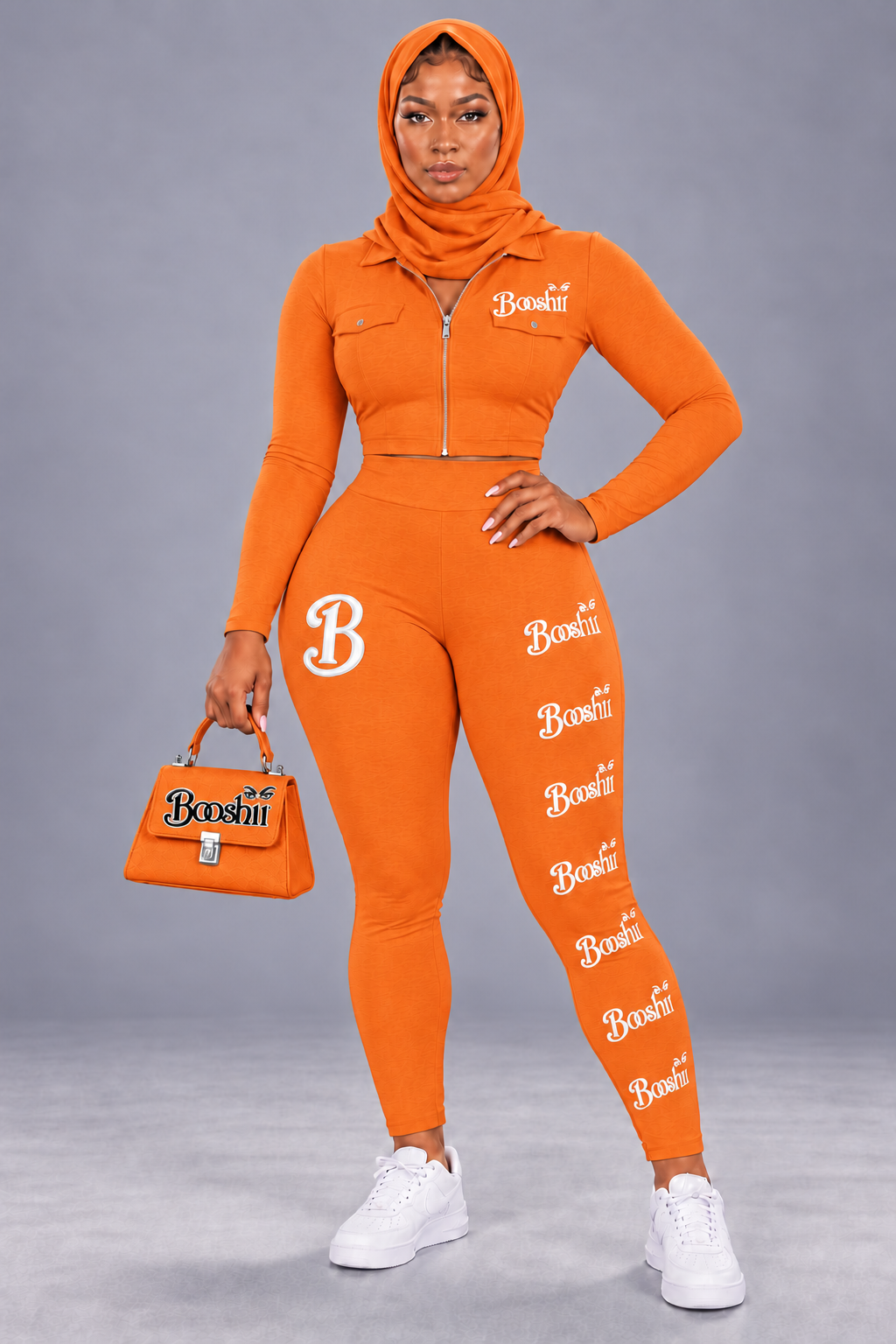 BOOSHII — Orange Scarf-Hood Two-Piece Set