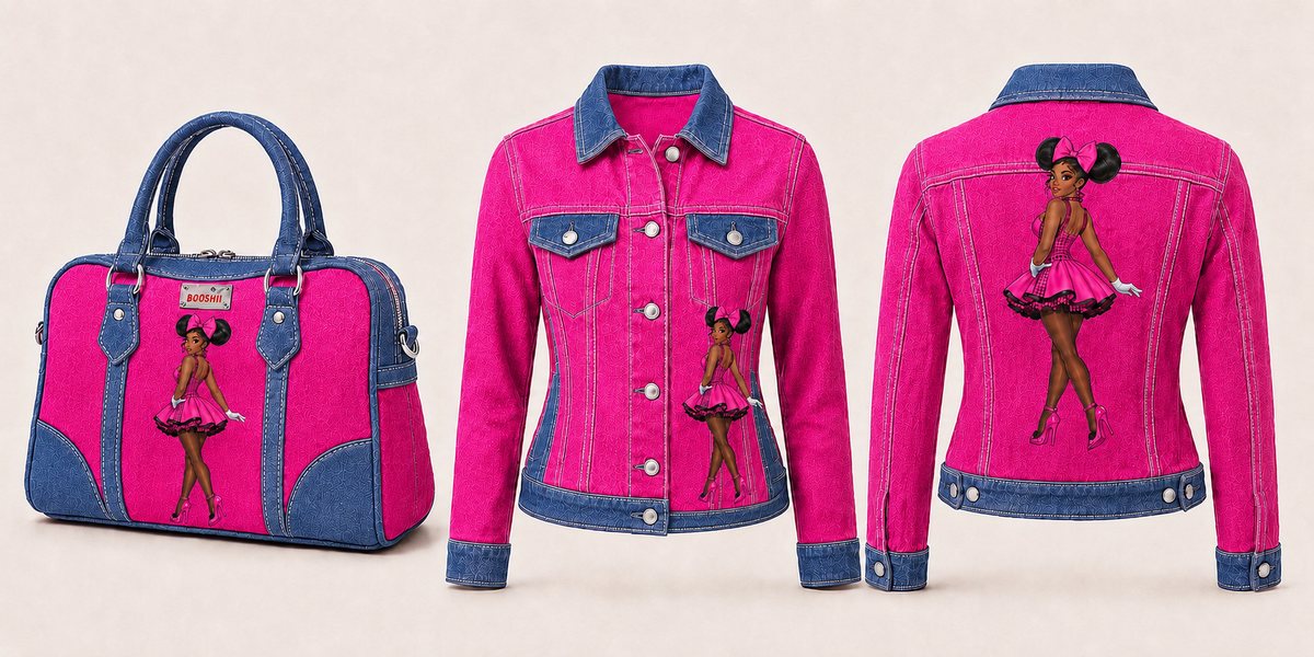 BOOSHII — Hot Pink Denim Jacket — Blue Trim