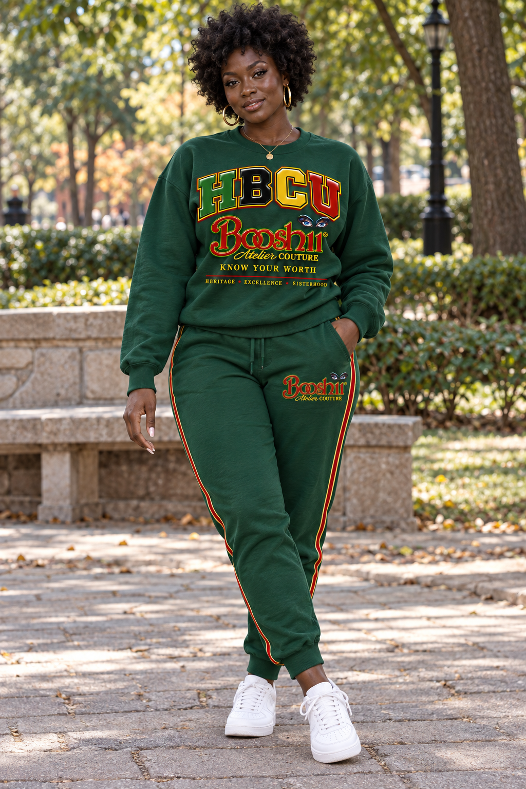 Forest Green Heritage Sweatsuit — HBCU design preview; Matching top and trousers