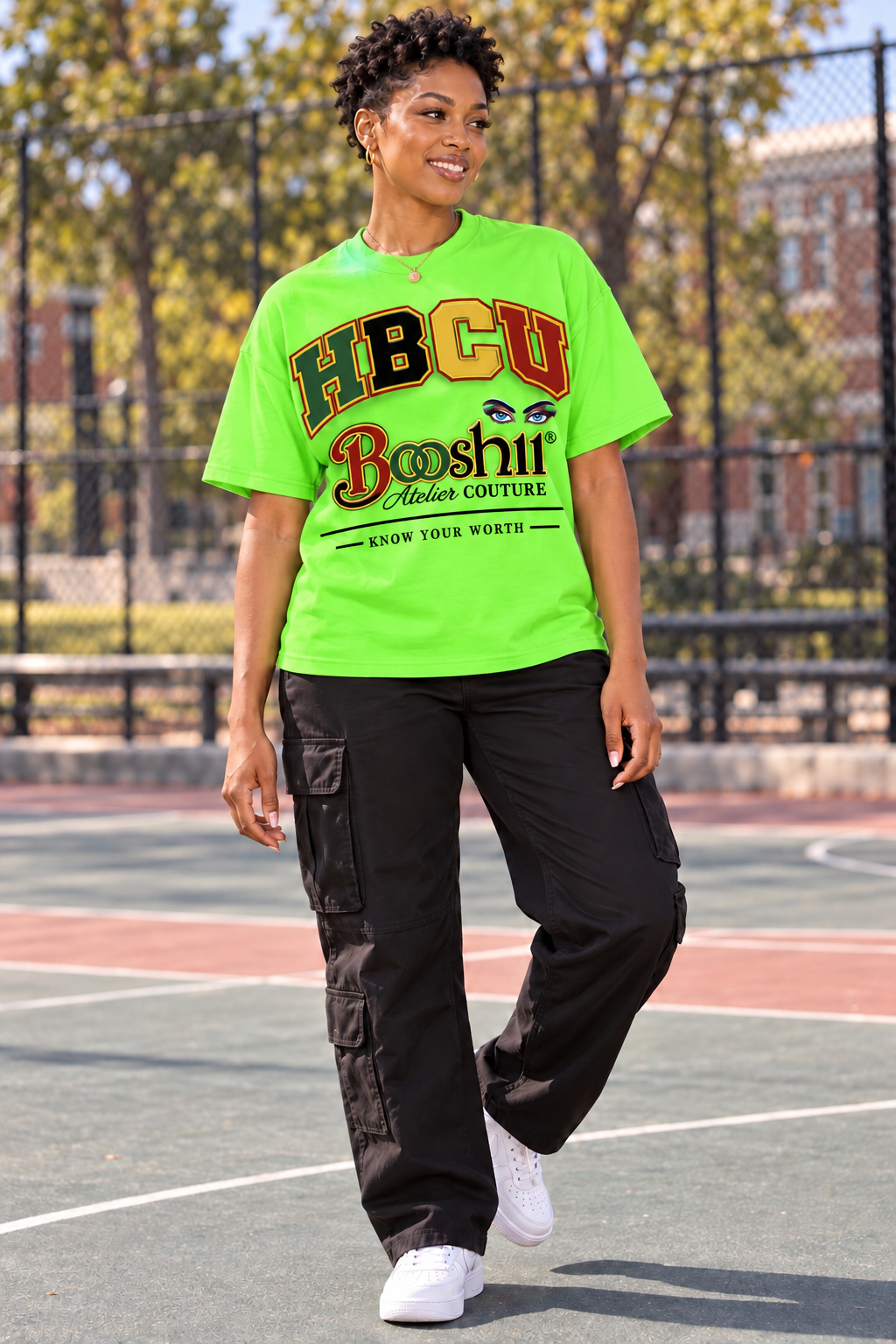 Neon Green Heritage Tee — HBCU design preview; One T-shirt