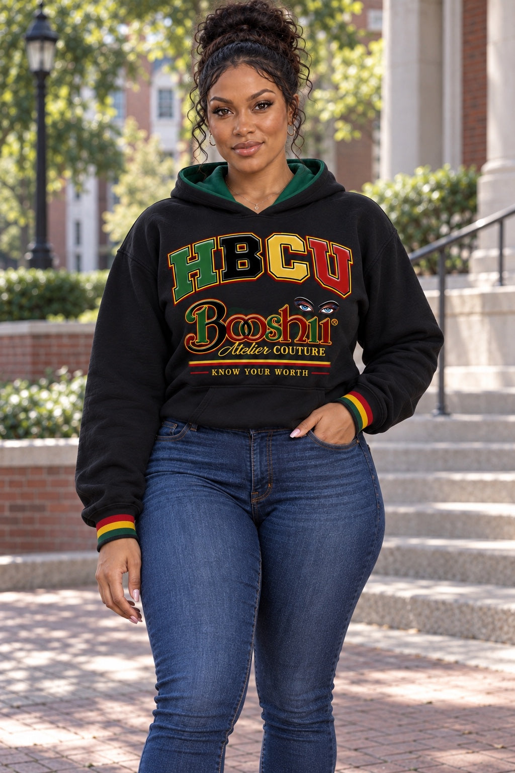 Black Cropped Heritage Hoodie — HBCU design preview; One cropped hoodie