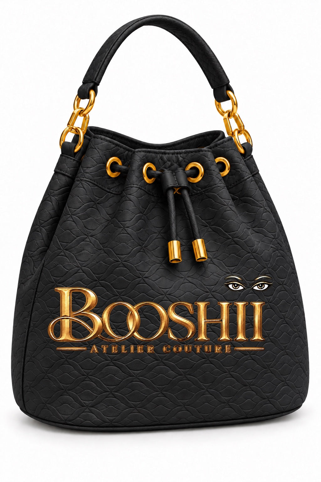 BOOSHII Signature Drawstring Bucket Bag — Black