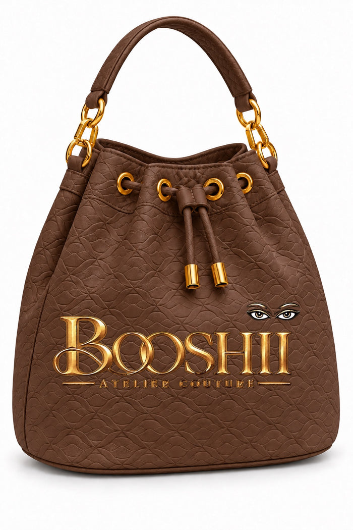 BOOSHII Signature Drawstring Bucket Bag — Brown