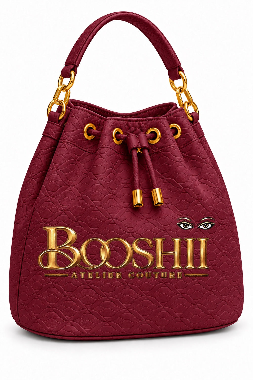 BOOSHII Signature Drawstring Bucket Bag — Burgundy