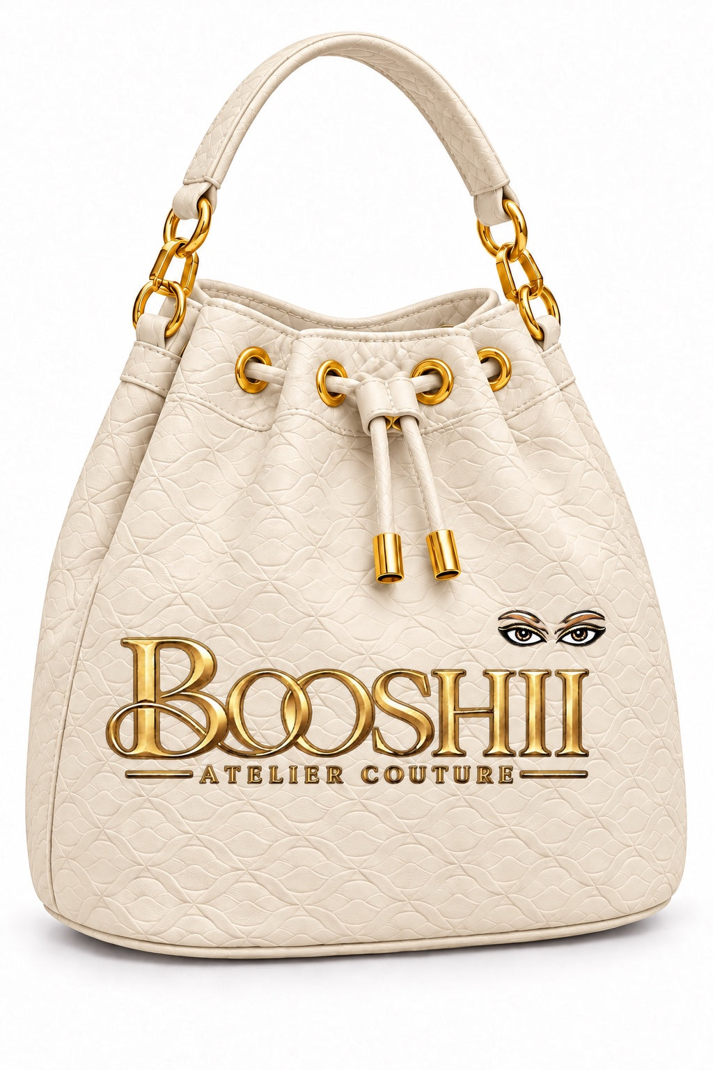BOOSHII Signature Drawstring Bucket Bag — Cream