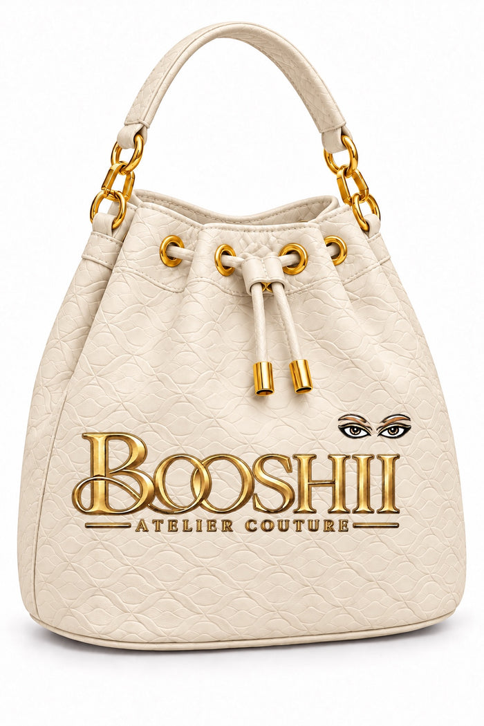 BOOSHII Signature Drawstring Bucket Bag — Cream