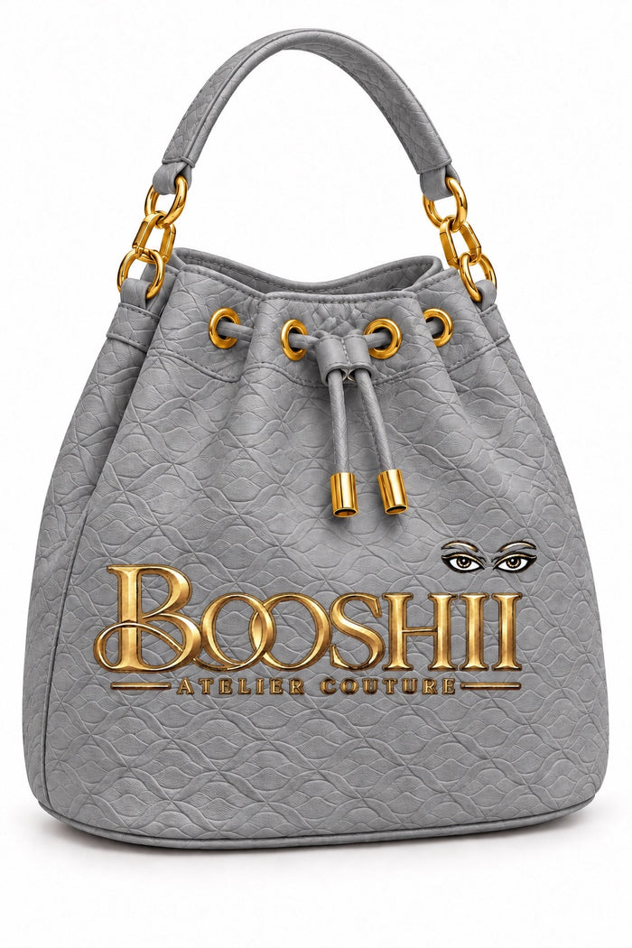 BOOSHII Signature Drawstring Bucket Bag — Gray
