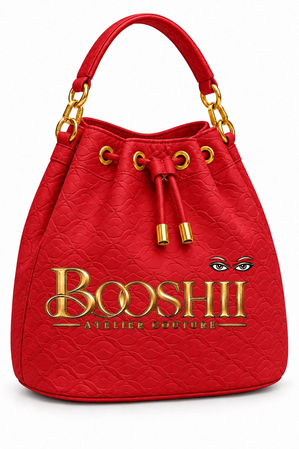 BOOSHII Signature Drawstring Bucket Bag — Red